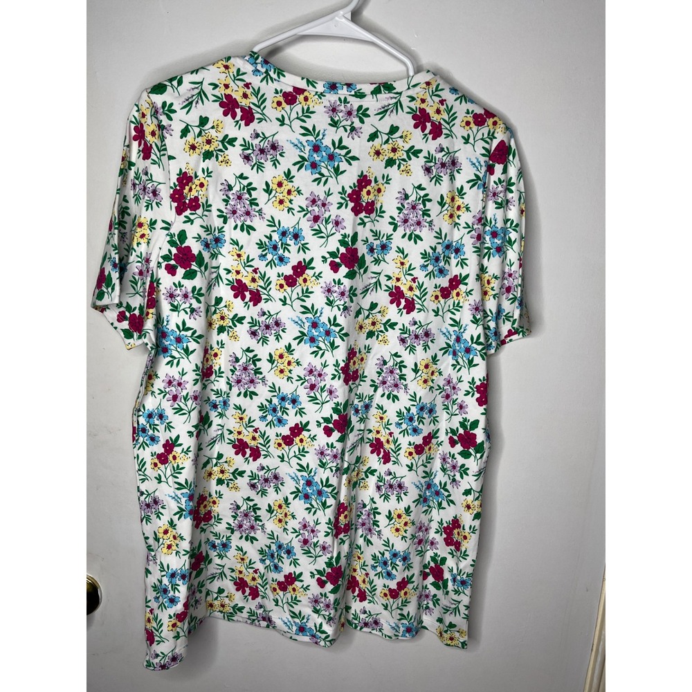 Kim Rogers White Floral Blooms multicolor V Neck Short Sleeve T Shirt XL‎ - Picture 2 of 4